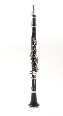 a close up of a clarinet on a white background with a white background