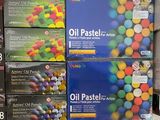 several boxes of oil paste on display for sale in a store