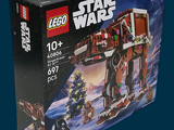 une boîte contenant des sets Lego Star Wars sur fond bleu