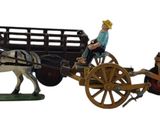 trois figurines représentant des chevaux tirant un chariot et une calèche