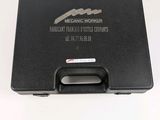 a black case with a logo on it on a white surface
