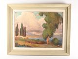une image d'une peinture d'un paysage avec des arbres