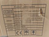packaging of a brown box with information on it sitting on a white surface