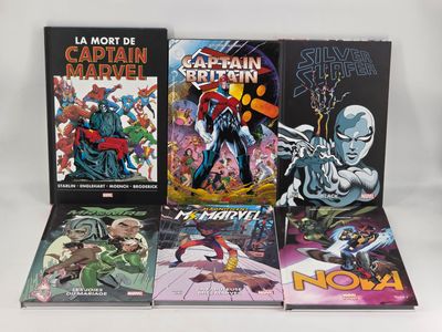 the covers of captain marvel comics are lined up on a white surface