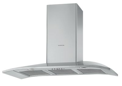 a close up of a stainless steel range hood on a white background