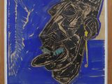 painting of a man ' s face with a cigarette in his mouth and a cigarette in his mouth