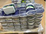 many containers of food on a pallet on a pallet