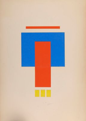 an image of a picture of a red, blue and yellow t on a white background