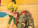 painting of a bull and a bullfighter fighting in a bullfight
