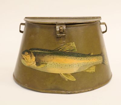 an image of a fish painted on the side of a metal container