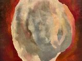 une peinture à l'huile représentant un cercle blanc sur fond rouge