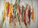 peinture abstraite composée de lignes et de formes multicolores sur fond blanc