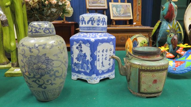 CHINE : pot couvert en céramique à décor floral, pot à gingembre ...