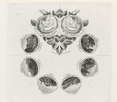 un vieux dessin en noir et blanc représentant un cœur entouré de fleurs