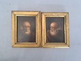 deux tableaux représentant des vieillards à la longue barbe accrochés au mur