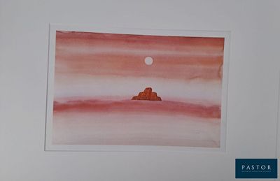 une photo d'une photo représentant un désert avec une pleine lune dans le ciel