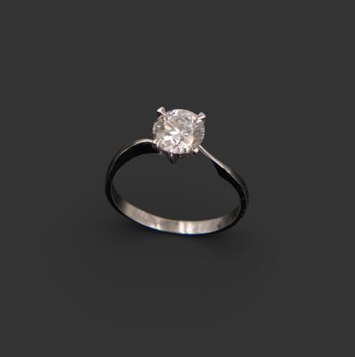 Bague en or gris 14K ornée d'un diamant solitaire taille bri…