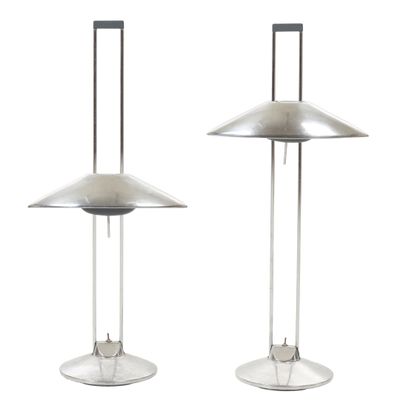 paire de lampadaires modernes du milieu du siècle, en chrome et en verre