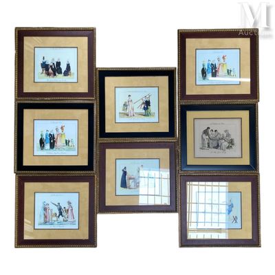 six framed pictures of people on a white wall
