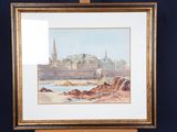 an image of a picture of a picture of a city on a easel