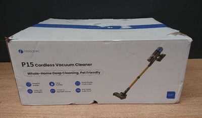 packaging of a cordless vacuum cleaner in a box on a table