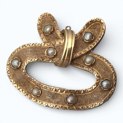 BROCHE noeud en or jaune et perles Poids 5.