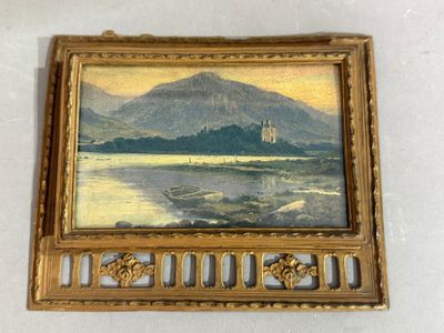 an image of a picture of a painting of a castle on a mountain