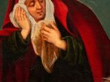 an image of a painting of a woman in a red cloak