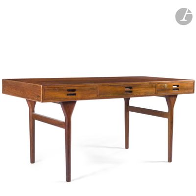 a wooden desk with two drawers and a drawer underneath it