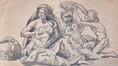 un vieux dessin représentant deux femmes assises l'une à côté de l'autre