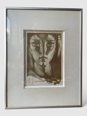 drawing of a woman ' s face with a cigarette in her mouth
