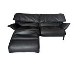 black leather reclining sofa with chaise lounger and ottoman