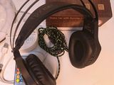 a pair of headphones sitting on top of a table