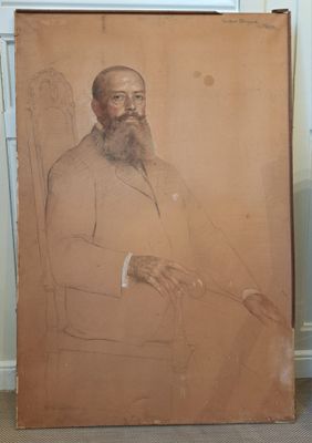 un tableau représentant un homme assis sur une chaise à côté d'une autre chaise