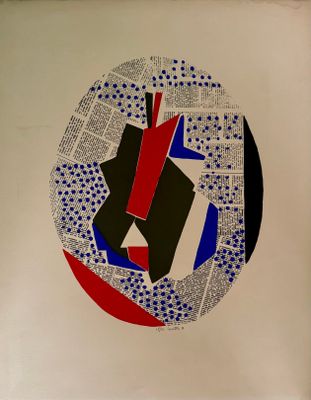 une image représentant un cercle orné d'un motif rouge, blanc et bleu