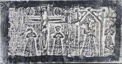 an image of a black and white drawing of a group of people