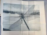 an open book with a drawing of a dragonfly sitting on top of a table
