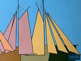 painting of a group of sailboats floating on top of a body of water