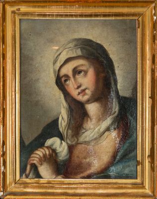 a painting of a woman holding a stick in her right hand