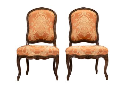 pair of louis xv style carved wood dining chairs