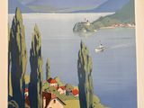 an image of a poster of a lake with mountains in the background