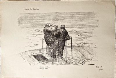 dessin représentant un homme et une femme sur un bateau dans l'eau