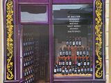 painting of a storefront with bottles of wine in the window