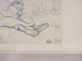 a drawing of a man sitting on the ground with a baseball bat