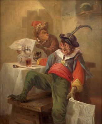 une image représentant un tableau où l'on voit un homme assis à une table en train de lire un journal
