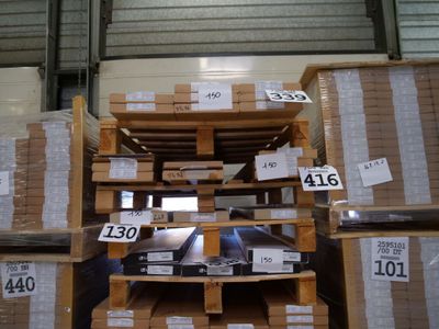 a large amount of boxes on the shelves in the warehouse