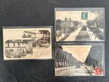 trois vieilles cartes postales représentant une gare et un train sur les voies