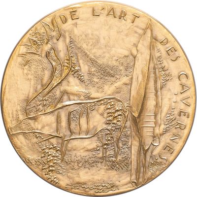 an image of a gold medal with a picture of a man on a horse