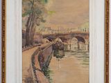 an image of a painting of a bridge over a body of water