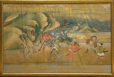 une image d'un tableau représentant un groupe de personnes sur une plage